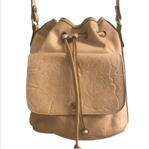 Patricia Nash Sabina Full Grain Leather Rosetool Chalk White Crossbody Bag